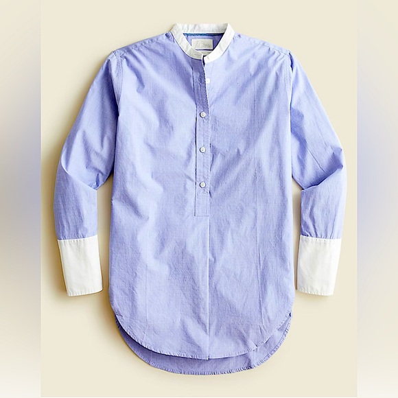 J. Crew Chambray Blue Relaxed-Fit Collarless End-On-End Cotton Tunic Shirt 4 - Picture 1 of 10